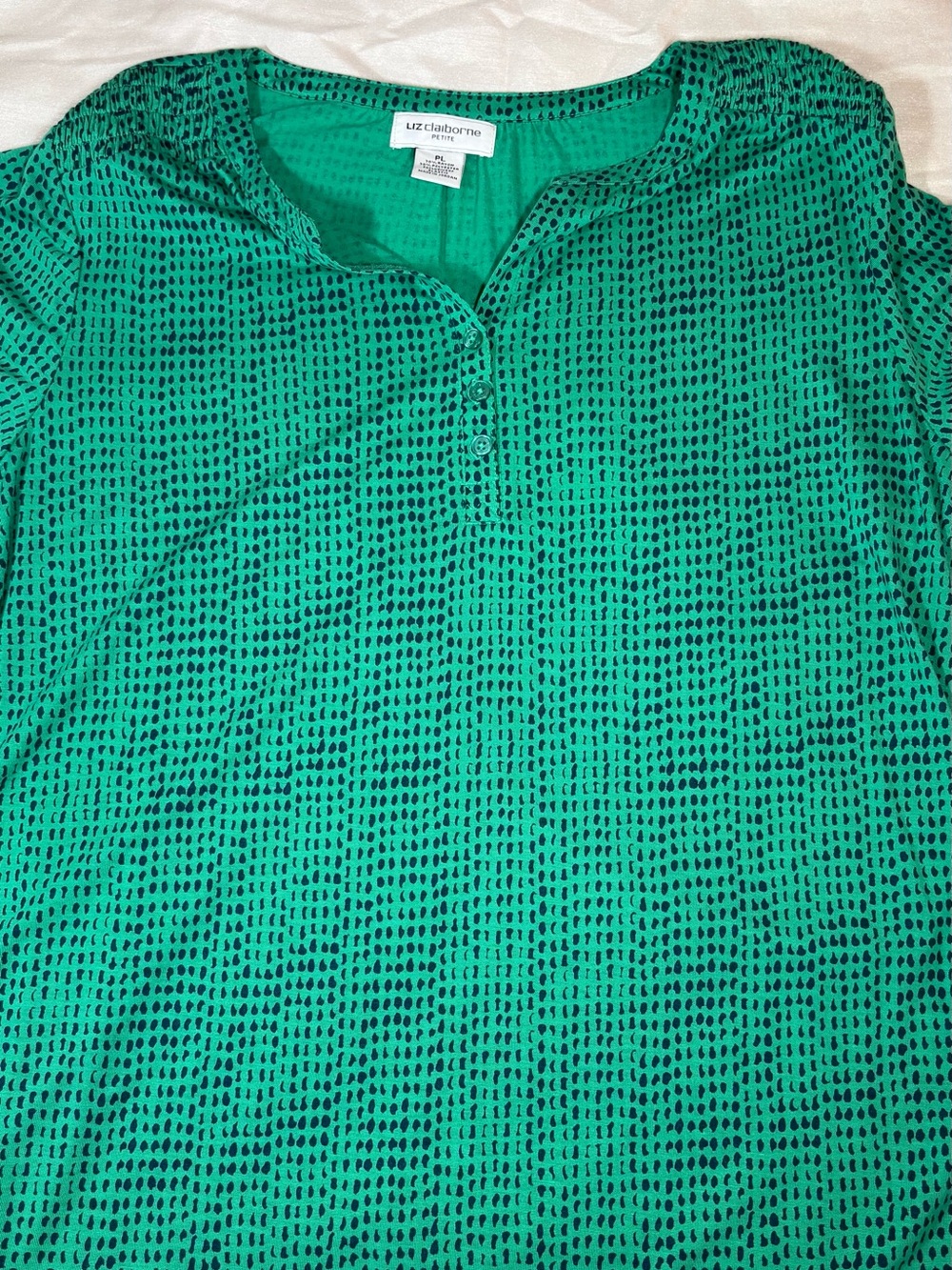 Liz Claiborne Teal Tunic with Black Dot Print